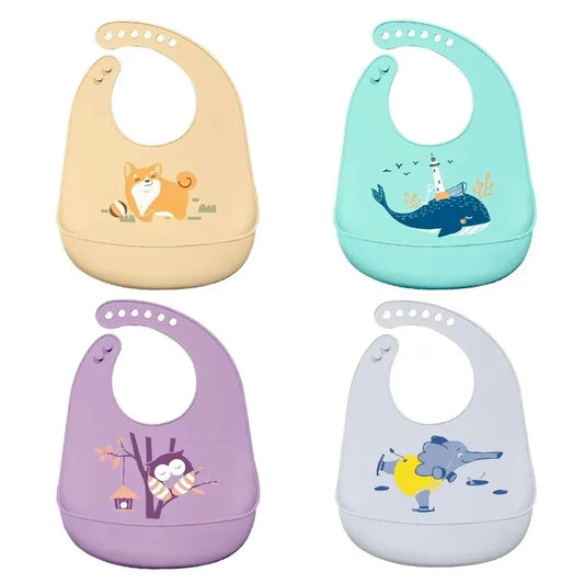 Babador de Silicone Impermeável com Pega-Migalhas – Coleção Bichinhos