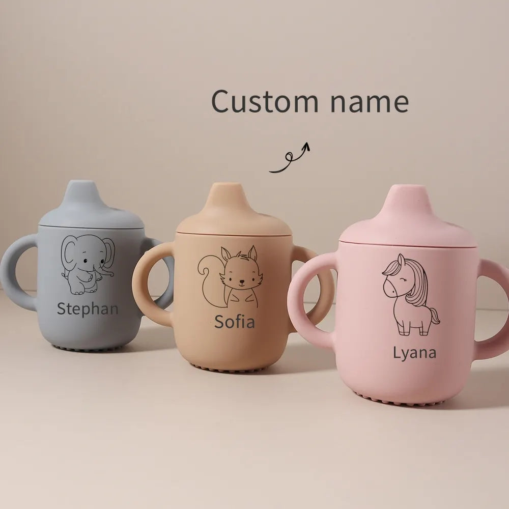 Copo de Treinamento em Silicone Premium Personalizado com Nome – Antivazamento